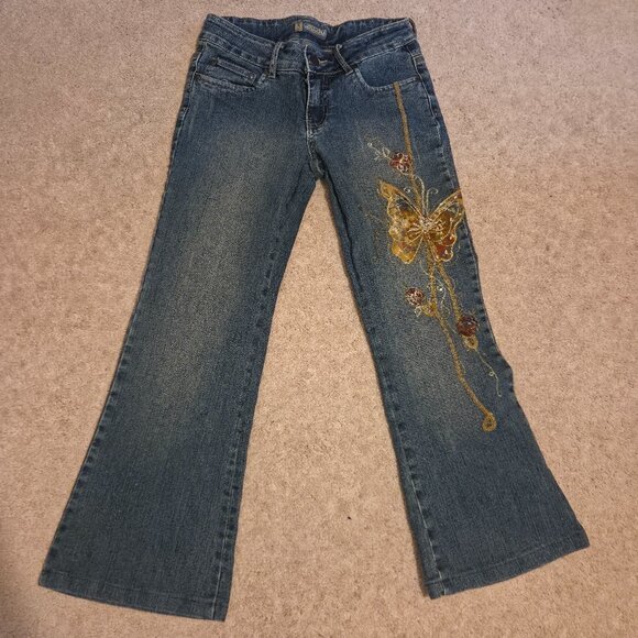 JouJou Dark Blue Women's Jeans Butteryfly Design Clothing - Picture 1 of 7